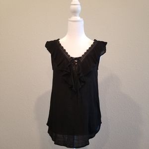 By & By Black Ruffled Neckline Blouse